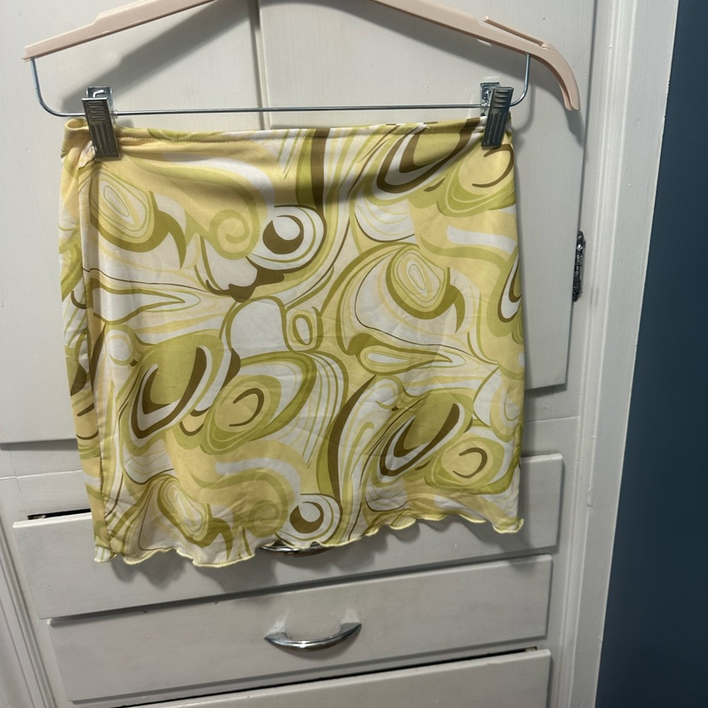 Bailey Rose Green and Yellow Swirl Pattern Women's Mini Skirt Size M